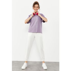Tommy Life 94583 Cepli Yüksek Bel Rahat Form Lastik Paça Ekru Kadın Eşofman Alt