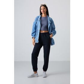 Tommy Life 94583 Cepli Yüksek Bel Rahat Form Lastik Paça Lacivert Kadın Eşofman Altı