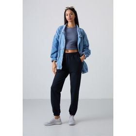 Tommy Life 94583 Cepli Yüksek Bel Rahat Form Lastik Paça Lacivert Kadın Eşofman Altı