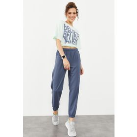 Tommy Life 94583 Cepli Yüksek Bel Rahat Form Lastik Paça Petrol Kadın Eşofman Altı