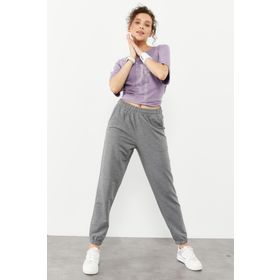 Tommy Life 94583 Gri Melanj Cepli Yüksek Bel Rahat Form Lastik Paça Kadın Eşofman Altı