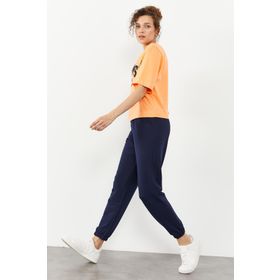 Tommy Life 94583 İndigo Cepli Yüksek Bel Rahat Form Lastik Paça Kadın Eşofman Altı