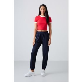Tommy Life 94583 İndigo Cepli Yüksek Bel Rahat Form Lastik Paça Kadın Eşofman Altı