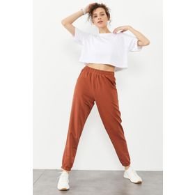 Tommy Life 94583 Tarçın Cepli Yüksek Bel Rahat Form Lastik Paça Kadın Eşofman Altı