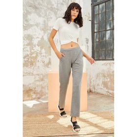 Tommy Life 94584 Gri Melanj Kadın Yüksek Bel Cepli Standart Kalıp Klasik Paça Eşofman Alt