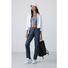 Tommy Life 94584 Petrol Kadın Yüksek Bel Cepli Standart Kalıp Klasik Paça Eşofman Alt