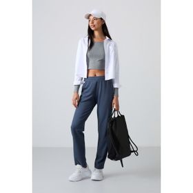 Tommy Life 94584 Yüksek Bel Cepli Rahat Form Klasik Paça Petrol Kadın Eşofman Altı