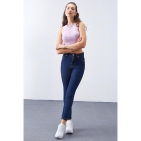 Tommy Life 94612 Koyu Mavi Yüksek Bel Dar Kalıp Kadın Pantolon