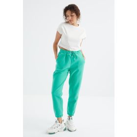 Tommy Life 94622 Deniz Yeşili Cepli Bağcıklı Jogger Rahat Form Polar Kadın Eşofman Altı