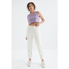 Tommy Life 94622 Ekru Cepli Bağcıklı Jogger Rahat Form Polar Kadın Eşofman Altı