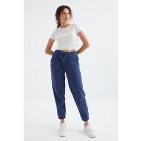 Tommy Life 94622 İndigo Cepli Bağcıklı Jogger Rahat Form Polar Kadın Eşofman Altı