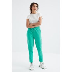 Tommy Life 94623 Deniz Yeşili Yüksel Bel Rahat Form Geniş Paça Cepli Kadın Polar Eşofman Alt