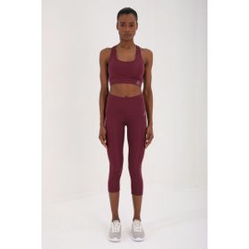 Tommy Life 95283 Bordo Kadın Yüksek Bel Toparlayıcılı Çapraz Sırt Detaylı Spor Büstiyer-Kapri Tayt Takım