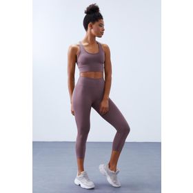 Tommy Life 95283 Gül Kurusu Kadın Yüksek Bel Toparlayıcılı Çapraz Sırt Detaylı Spor Büstiyer-Kapri Tayt Takım