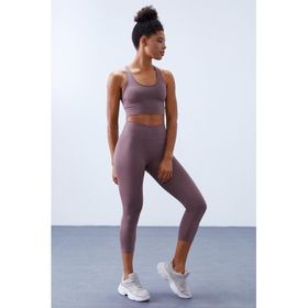Tommy Life 95283 Gül Kurusu Yüksek Bel Toparlayıcı Çapraz Sırt Detaylı Slim Fit Kadın Tayt Takım