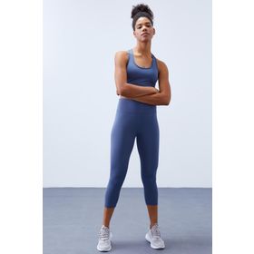 Tommy Life 95283 Petrol Kadın Yüksek Bel Toparlayıcılı Çapraz Sırt Detaylı Spor Büstiyer Tayt Takım