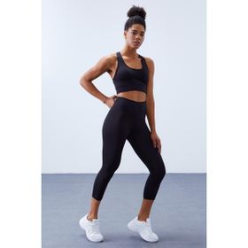 Tommy Life 95283 Siyah Yüksek Bel Toparlayıcı Çapraz Sırt Detaylı Slim Fit Kadın Tayt Takım