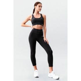 Tommy Life 95283 Siyah Yüksek Bel Toparlayıcı Çapraz Sırt Detaylı Slim Fit Kadın Tayt Takım