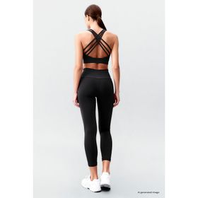 Tommy Life 95283 Siyah Yüksek Bel Toparlayıcı Çapraz Sırt Detaylı Slim Fit Kadın Tayt Takım