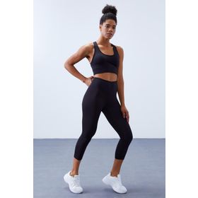 Tommy Life 95283 Siyah Yüksek Bel Toparlayıcı Çapraz Sırt Detaylı Slim Fit Kadın Tayt Takım