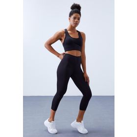 Tommy Life 95283 Siyah Yüksek Bel Toparlayıcılı Çapraz Sırt Detaylı Spor Kadın Büstiyer Kapri Takım