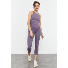 Tommy Life 95284 Eflatun Yüksek Bel Kapri-Crop Atlet Slim Fit Kadın Tayt Takım