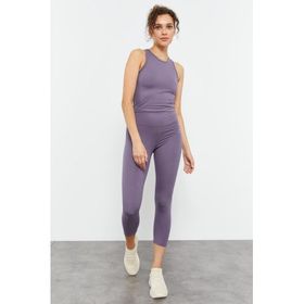 Tommy Life 95284 Eflatun Yüksek Bel Kapri-Crop Atlet Slim Fit Kadın Tayt Takım