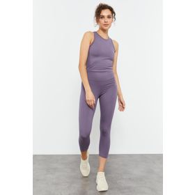 Tommy Life 95284 Eflatun Yüksek Bel Kapri-Crop Atlet Slim Fit Kadın Tayt Takım