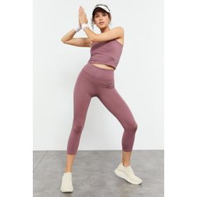 Tommy Life 95284 Gül Kurusu Kadın Toparlayıcılı Yüksek Bel Kapri-Crop Atlet Tayt Takım