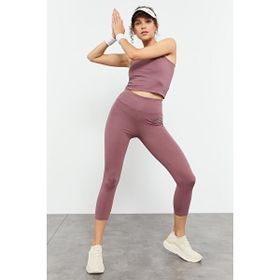 Tommy Life 95284 Gül Kurusu Kadın Yüksek Bel Kapri-Crop Atlet Slim Fit Tayt Takım