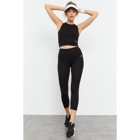 Tommy Life 95284 Siyah Kadın Yüksek Bel Kapri-Crop Atlet Slim Fit Tayt Takım