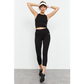 Tommy Life 95284 Siyah Kadın Yüksek Bel Kapri-Crop Atlet Slim Fit Tayt Takım