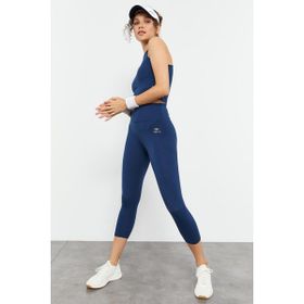 Tommy Life 95284 Yüksek Bel Kapri-Crop Atlet Slim Fit İndigo Kadın Tayt Takım
