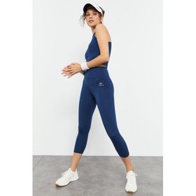 Tommy Life 95284 Yüksek Bel Kapri-Crop Atlet Slim Fit İndigo Kadın Tayt Takım