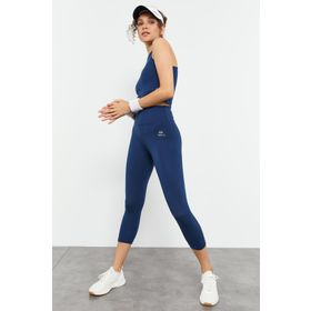 Tommy Life 95284 Yüksek Bel Kapri-Crop Atlet Slim Fit İndigo Kadın Tayt Takım