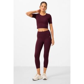 Tommy Life 95285 Bordo Kadın Yüksek Bel Kapri-Crop T-Shirt Slim Fit Tayt Takım