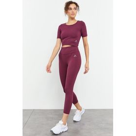 Tommy Life 95285 Bordo Kadın Yüksek Bel Kapri-Crop T-Shirt Slim Fit Tayt Takım