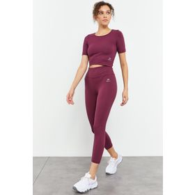 Tommy Life 95285 Bordo Kadın Yüksek Bel Kapri-Crop T-Shirt Slim Fit Tayt Takım