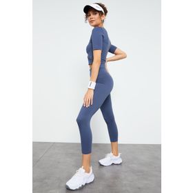 Tommy Life 95285 Petrol Yüksek Bel Slim Fit Kadın Tayt Takımı