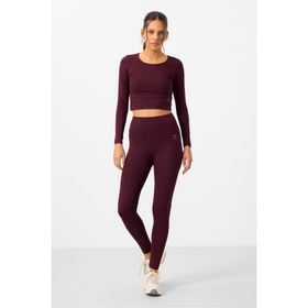Tommy Life 95286 Bordo Kadın Yüksek Bel Uzun Kollu Slim Fit Crop Top Tayt Takım