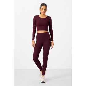 Tommy Life 95286 Bordo Kadın Yüksek Bel Uzun Kollu Slim Fit Crop Top Tayt Takım