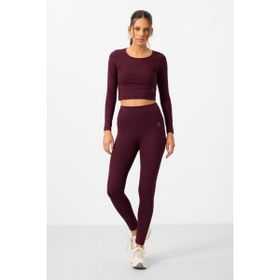 Tommy Life 95286 Bordo Kadın Yüksek Bel Uzun Kollu Slim Fit Crop Top Tayt Takım