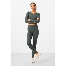 Tommy Life 95286 Çağla Kadın Yüksek Bel Uzun Kollu Slim Fit Crop Top Tayt Takım