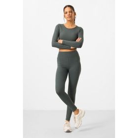 Tommy Life 95286 Çağla Kadın Yüksek Bel Uzun Kollu Slim Fit Crop Top Tayt Takım