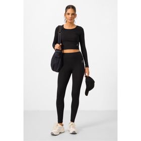 Tommy Life 95286 Siyah Kadın Yüksek Bel Uzun Kollu Slim Fit Crop Top Tayt Takım