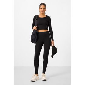 Tommy Life 95286 Siyah Kadın Yüksek Bel Uzun Kollu Slim Fit Crop Top Tayt Takım
