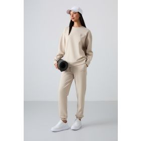 Tommy Life 95287 Bej O Yaka Oversize Lastik Paça Kadın Eşofman Takımı