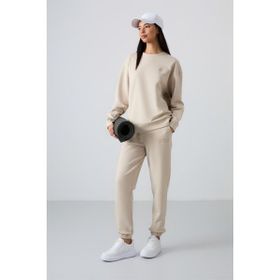 Tommy Life 95287 Bej O Yaka Oversize Lastik Paça Kadın Eşofman Takımı