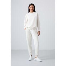 Tommy Life 95287 Ekru O Yaka Oversize Lastik Paça Kadın Eşofman Takımı