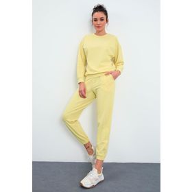 Tommy Life 95287 Limon Sarı O Yaka Oversize Lastik Paça Kadın Eşofman Takımı